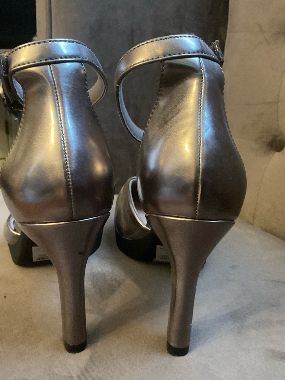 Clarks Metallic Pewter Ankle-Strap Heels - Picture 3 of 6